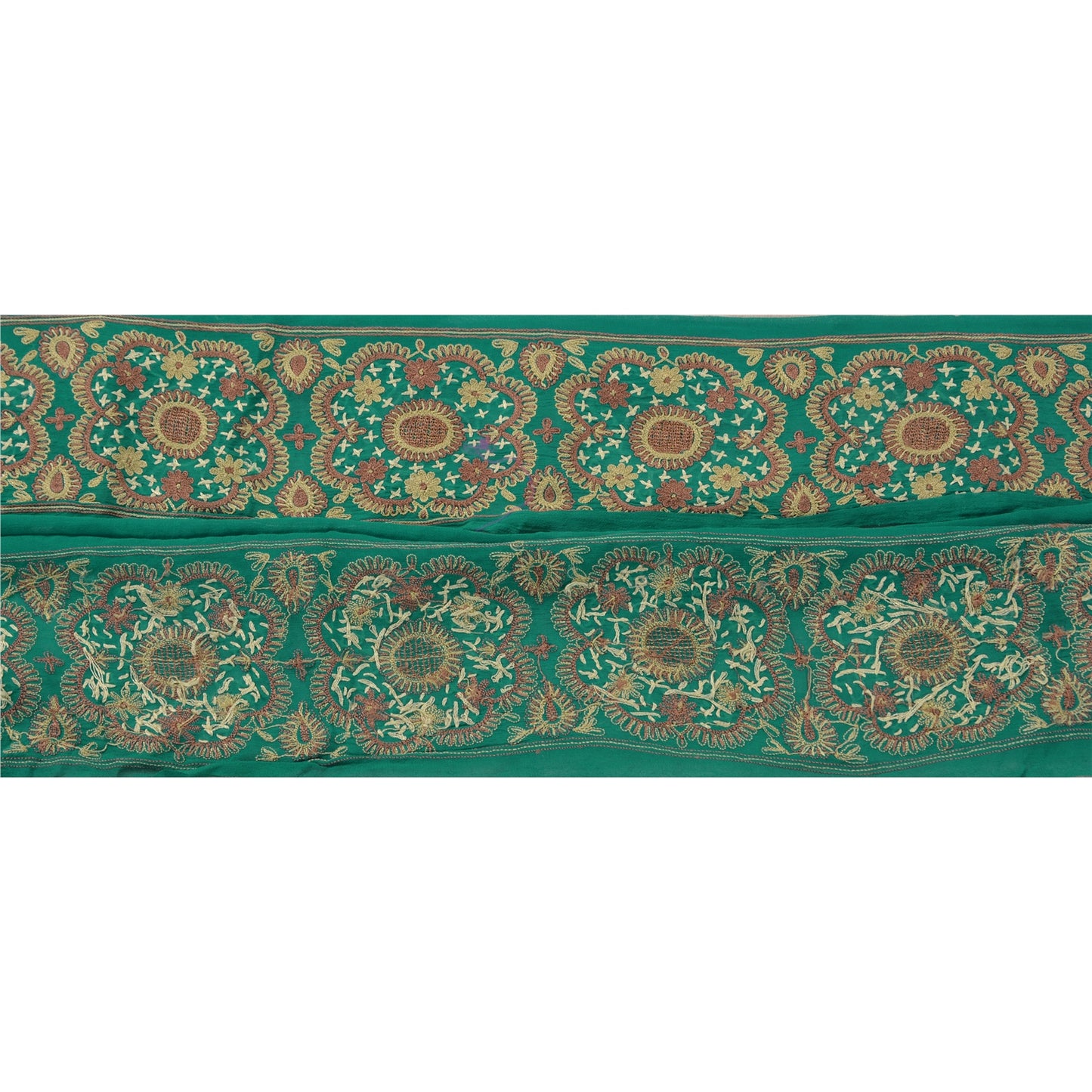 Sanskriti Vintage Sari Border Hand Embroidered 1 Yd Trim Sewing Green Craft Lace