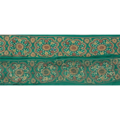 Sanskriti Vintage Sari Border Hand Embroidered 1 Yd Trim Sewing Green Craft Lace