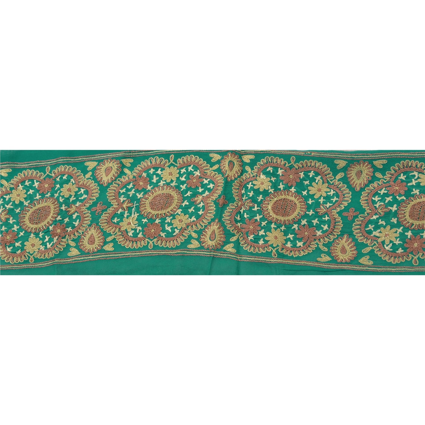 Sanskriti Vintage Sari Border Hand Embroidered 1 Yd Trim Sewing Green Craft Lace