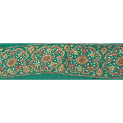 Sanskriti Vintage Sari Border Hand Embroidered 1 Yd Trim Sewing Green Craft Lace