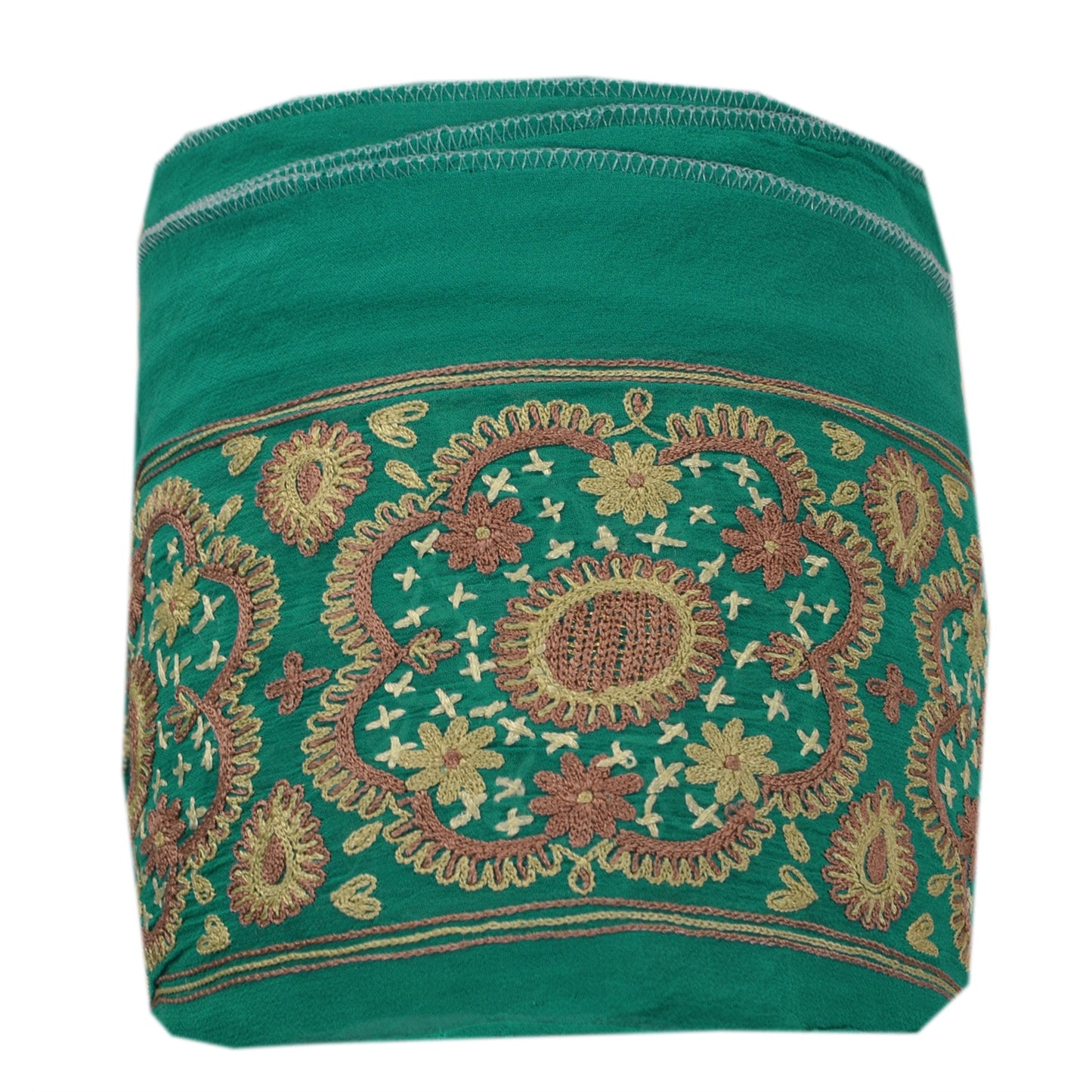 Sanskriti Vintage Sari Border Hand Embroidered 1 Yd Trim Sewing Green Craft Lace