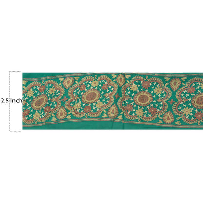 Sanskriti Vintage Sari Border Hand Embroidered 1 Yd Trim Sewing Green Craft Lace