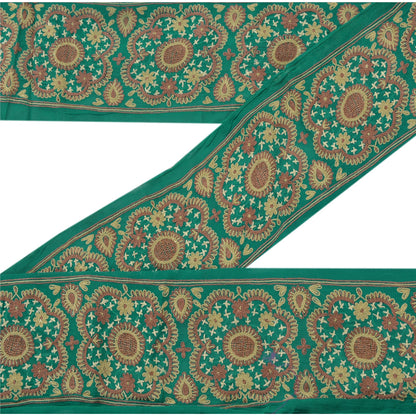 Sanskriti Vintage Sari Border Hand Embroidered 1 Yd Trim Sewing Green Craft Lace