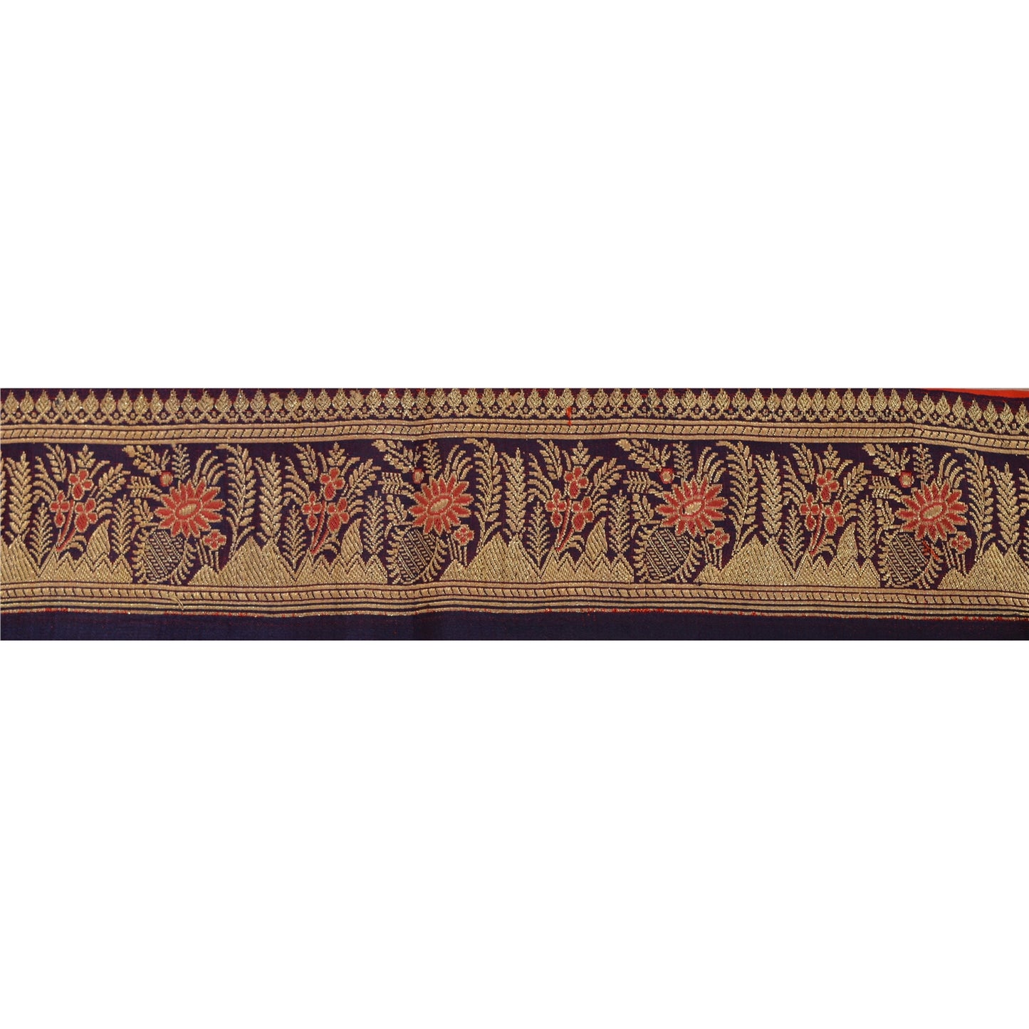 Sanskriti Vintage Sari Border Woven Brocade 1 Yd Trim Craft Sewing Purple Lace