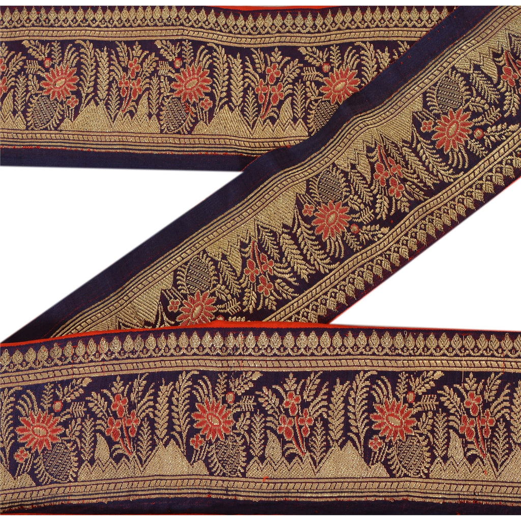 Sanskriti Vintage Sari Border Woven Brocade 1 Yd Trim Craft Sewing Purple Lace