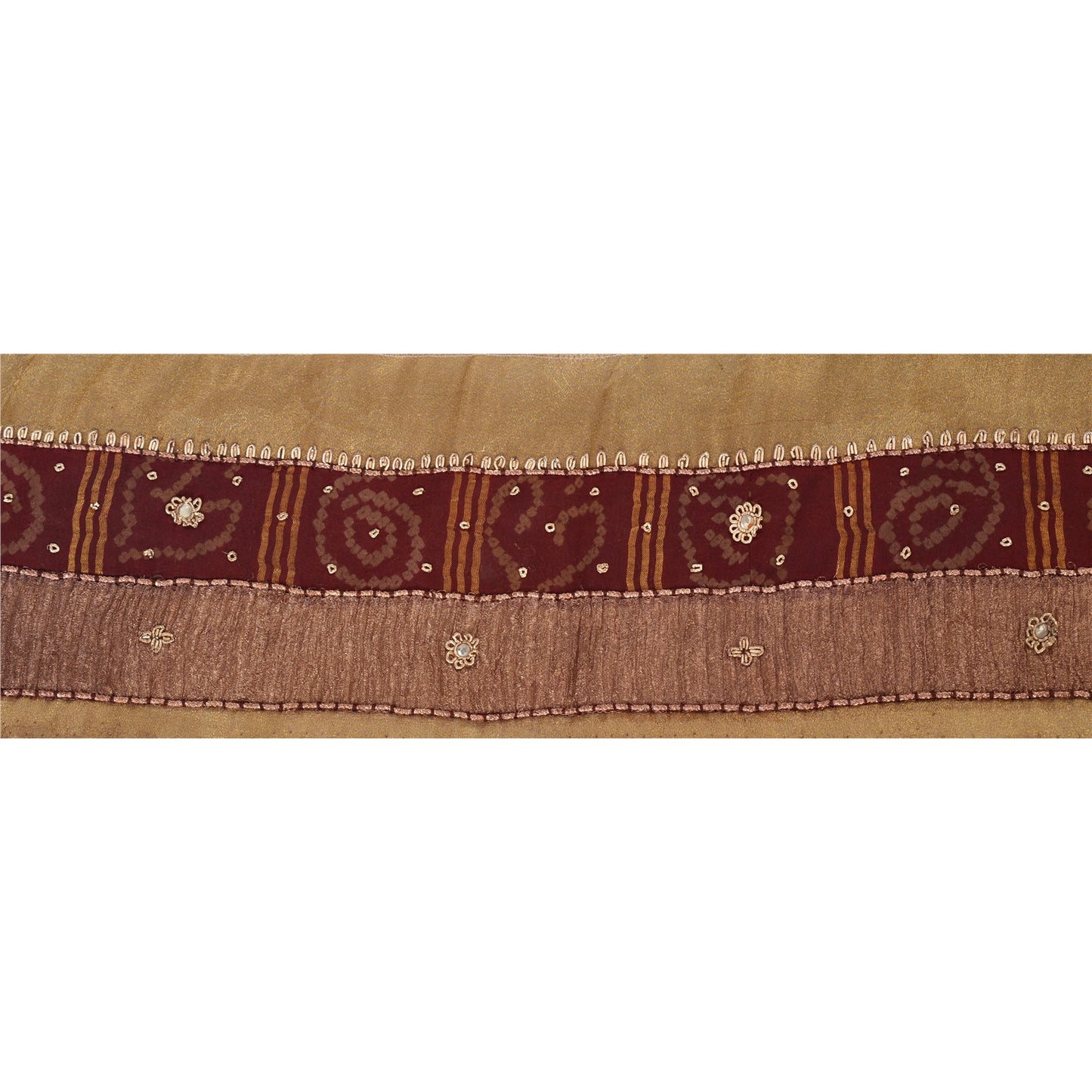 Sanskriti Vintage Sari Kant Håndperlet 1 YD Kant Syning Gylden Håndværksblonde