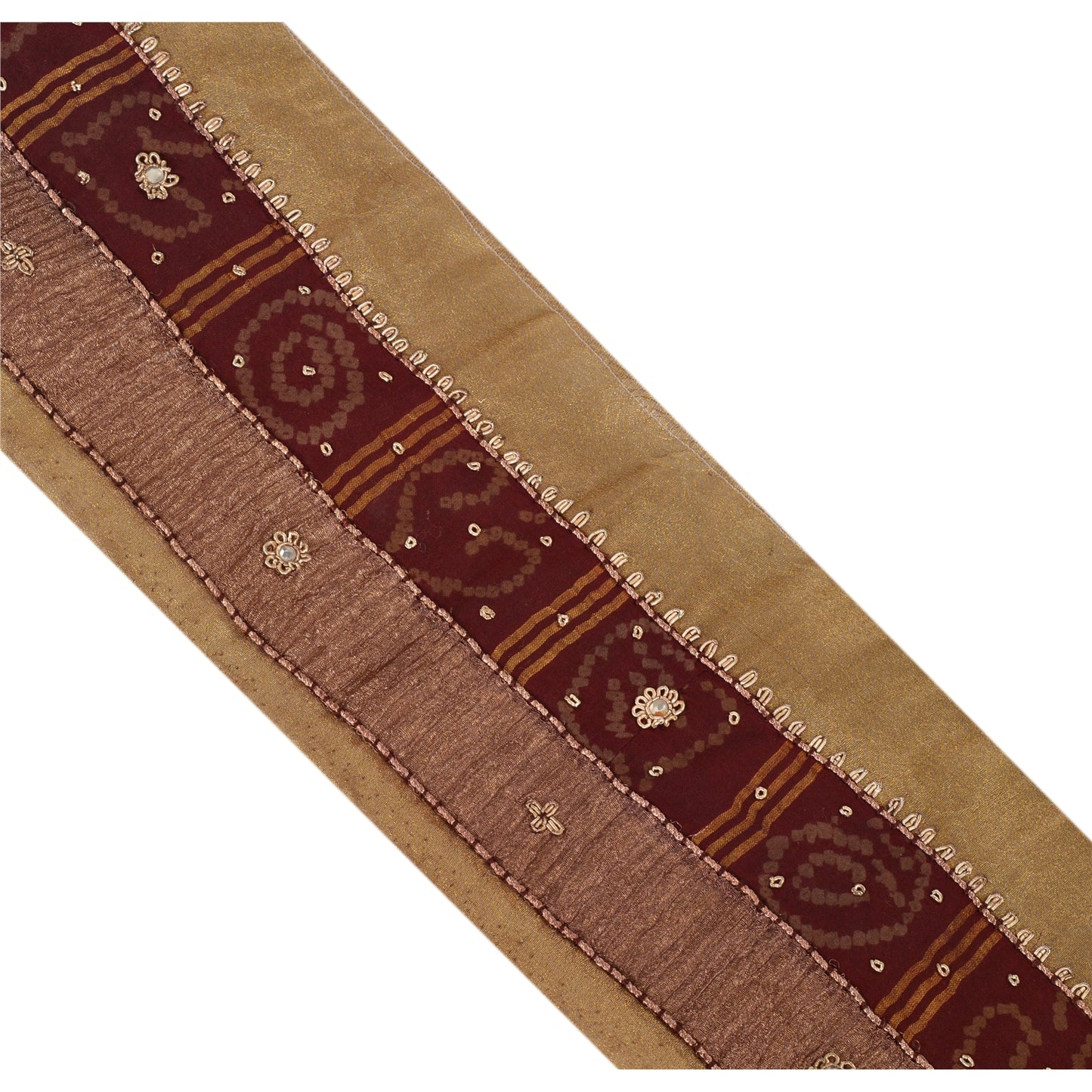 Sanskriti Vintage Sari Kant Håndperlet 1 YD Kant Syning Gylden Håndværksblonde