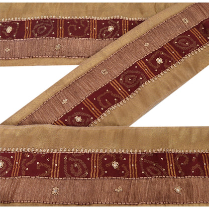 Sanskriti Vintage Sari Kant Håndperlet 1 YD Kant Syning Gylden Håndværksblonde