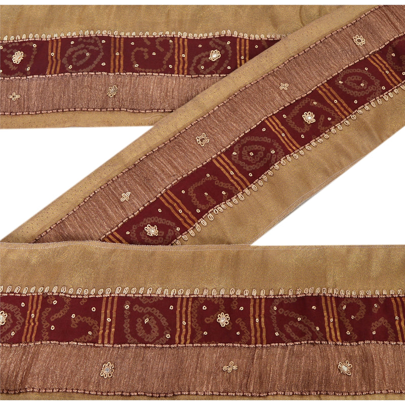 Sanskriti Vintage Hand Beaded Zardozi Sari Border: Golden Satin Silk Trim, 1 Yard by upholstery fabric