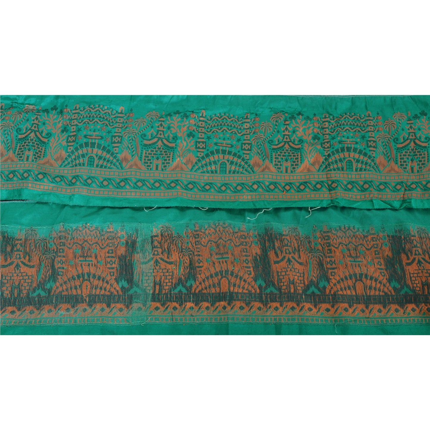 Sanskriti Vintage Sari Border Woven 1 YD Trim Sewing Green Craft Floral Lace