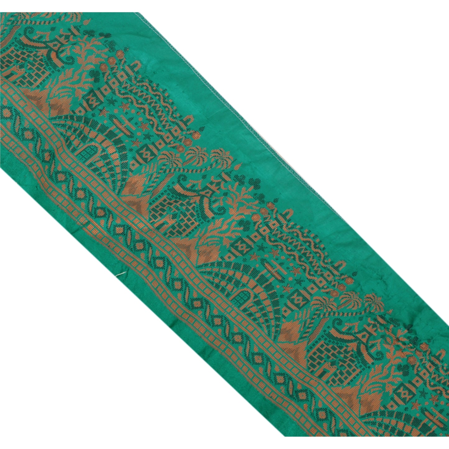 Sanskriti Vintage Sari Border Woven 1 YD Trim Sewing Green Craft Floral Lace