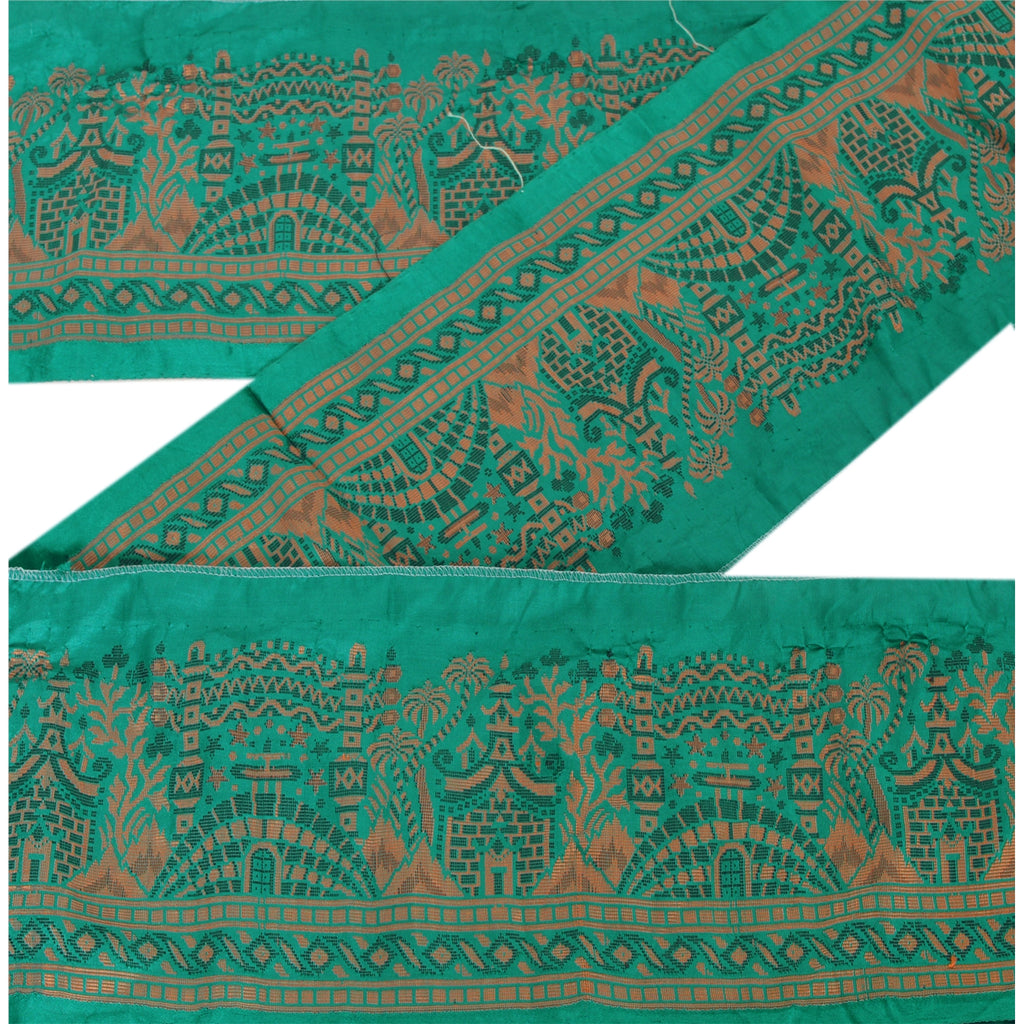 Sanskriti Vintage Sari Border Woven 1 YD Trim Sewing Green Craft Floral Lace