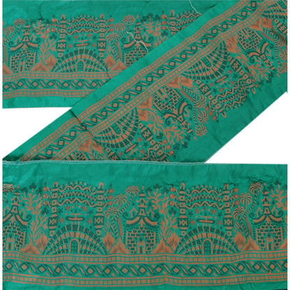 Sanskriti Vintage Sari Border Woven 1 YD Trim Sewing Green Craft Floral Lace