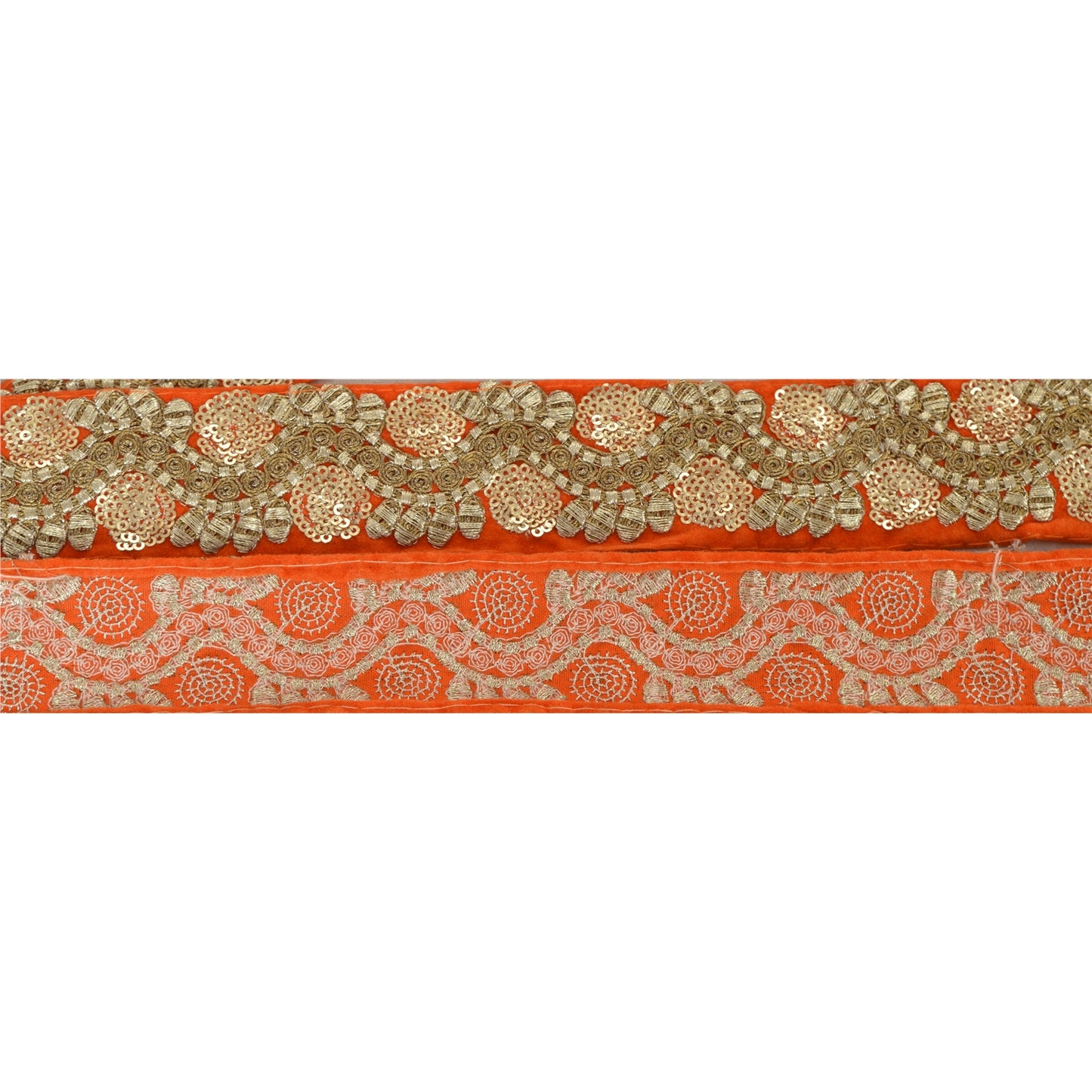 Sanskriti Vintage Sari Border Embroidered 1 Yd Sewing Orange Craft Sequins Lace