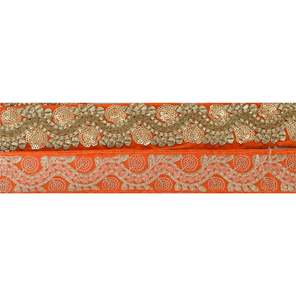 Sanskriti Vintage Sari Border Embroidered 1 Yd Sewing Orange Craft Sequins Lace