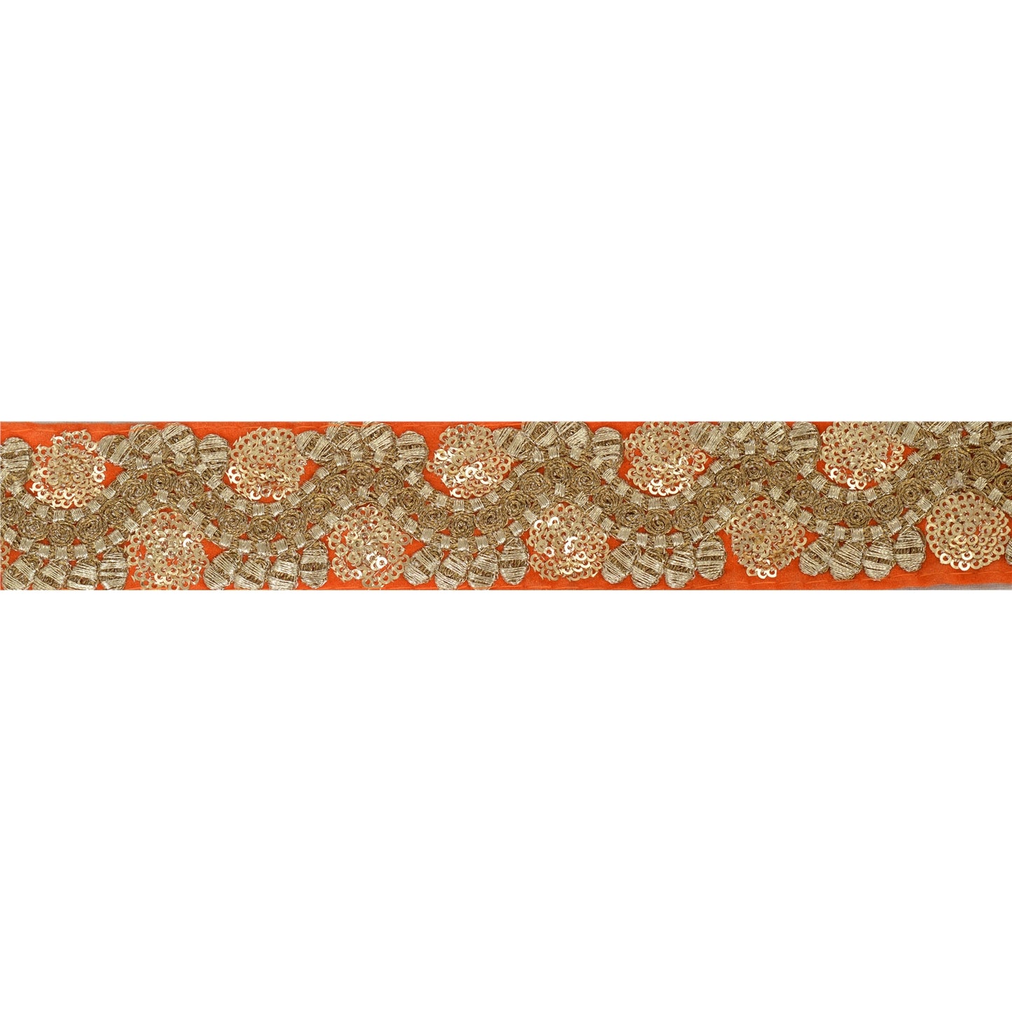 Sanskriti Vintage Sari Border Embroidered 1 Yd Sewing Orange Craft Sequins Lace