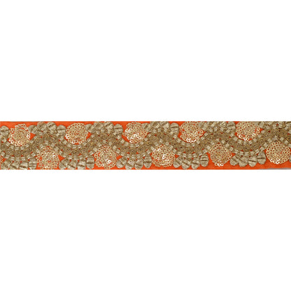 Sanskriti Vintage Sari Border Embroidered 1 Yd Sewing Orange Craft Sequins Lace