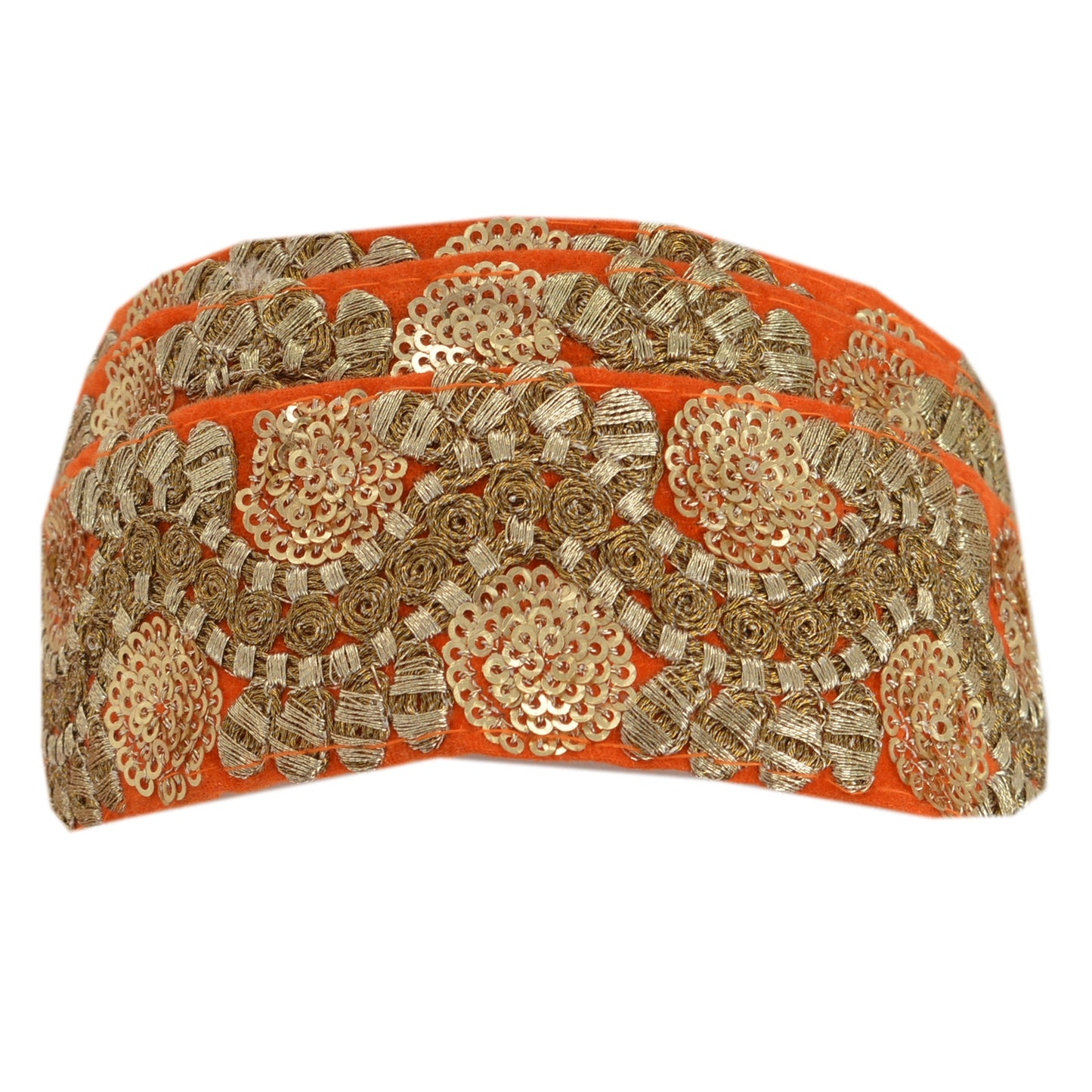 Sanskriti Vintage Sari Border Embroidered 1 Yd Sewing Orange Craft Sequins Lace