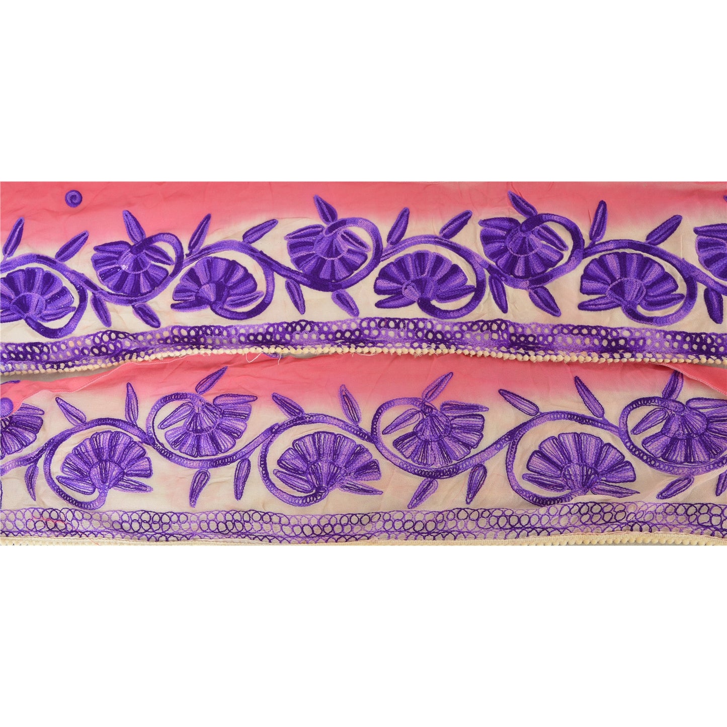 Sanskriti Vintage Sari Border Hand Embroidered Ari 1 YD Trim Sewing Pink Lace