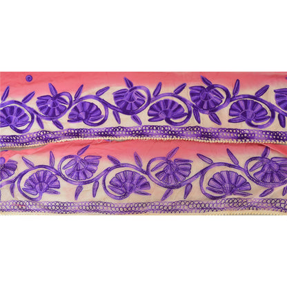 Sanskriti Vintage Sari Border Hand Embroidered Ari 1 YD Trim Sewing Pink Lace