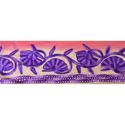 Sanskriti Vintage Sari Border Hand Embroidered Ari 1 YD Trim Sewing Pink Lace