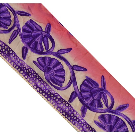 Sanskriti Vintage Sari Border Hand Embroidered Ari 1 YD Trim Sewing Pink Lace