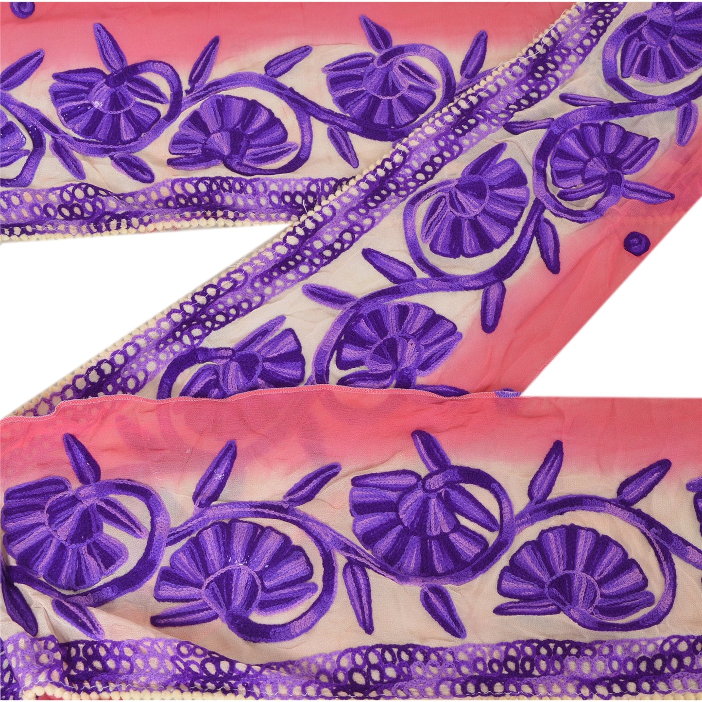 Sanskriti Vintage Sari Border Hand Embroidered Ari 1 YD Trim Sewing Pink Lace