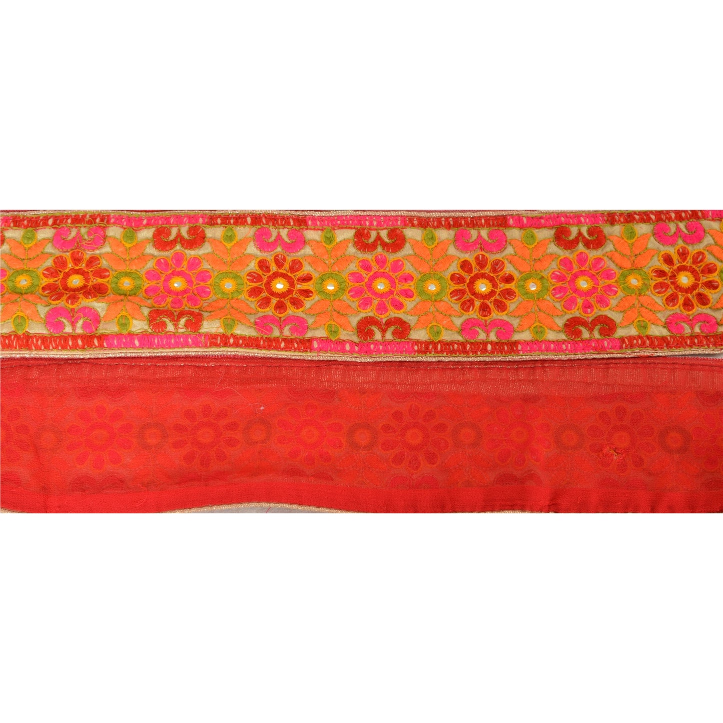 Санскрити Винтаж Сари Кайма Вышитая 1Yd Отделка Шитье Кремовый Крафт Кружево