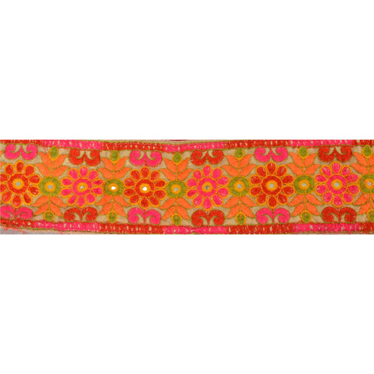 Санскрити Винтаж Сари Кайма Вышитая 1Yd Отделка Шитье Кремовый Крафт Кружево