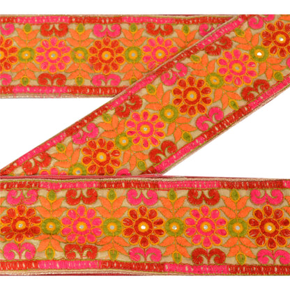 Санскрити Винтаж Сари Кайма Вышитая 1Yd Отделка Шитье Кремовый Крафт Кружево