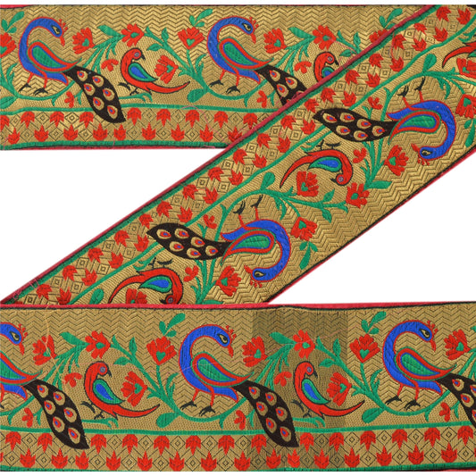 Sanskriti Vintage Sari Border Woven Brocade 1 Yd Trim Craft Sewing Golden Lace