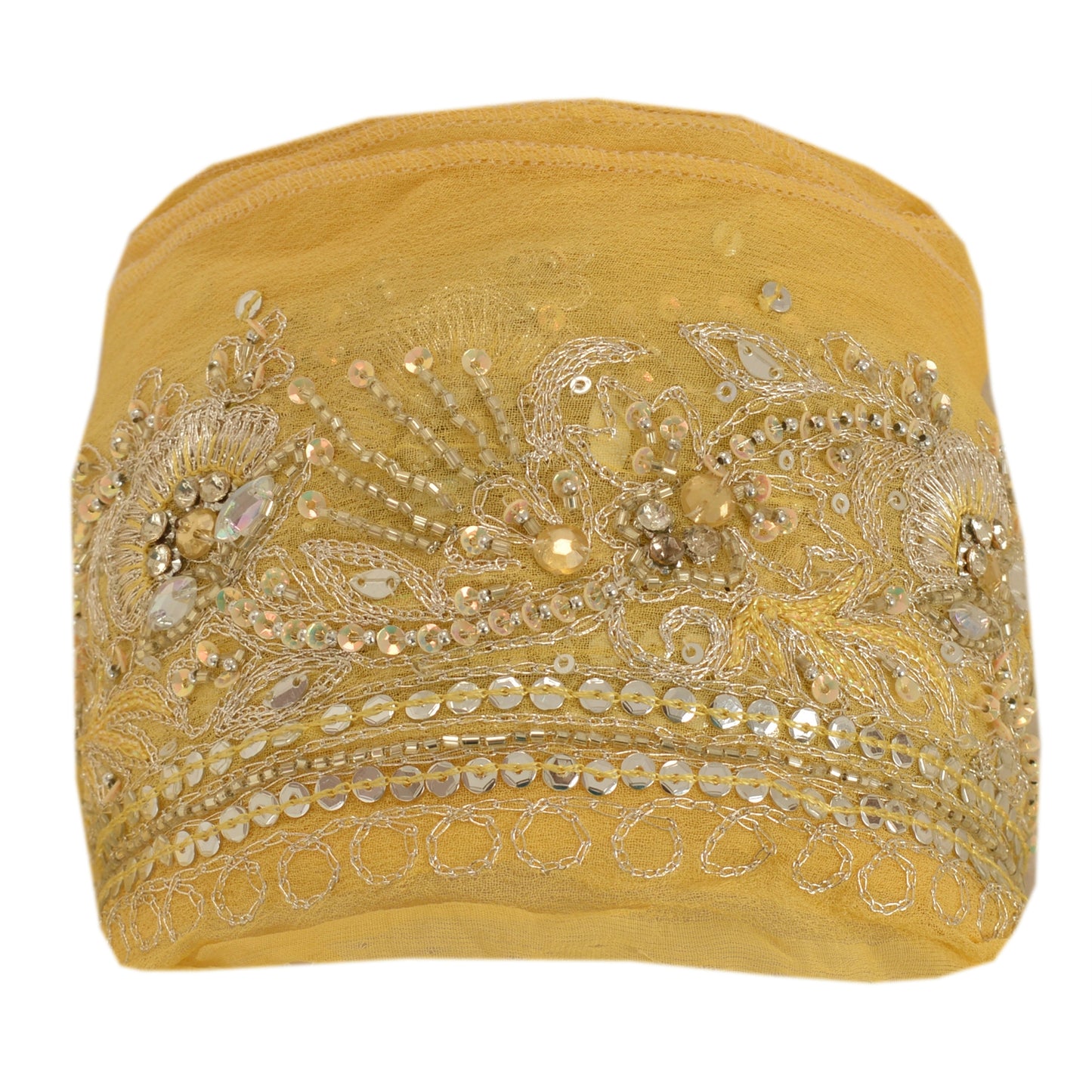 Sanskriti Vintage Sari Border Hand Beaded 1 Yd Trim Sewing Cream Craft Lace