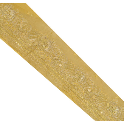 Sanskriti Vintage Sari Border Hand Beaded 1 Yd Trim Sewing Cream Craft Lace