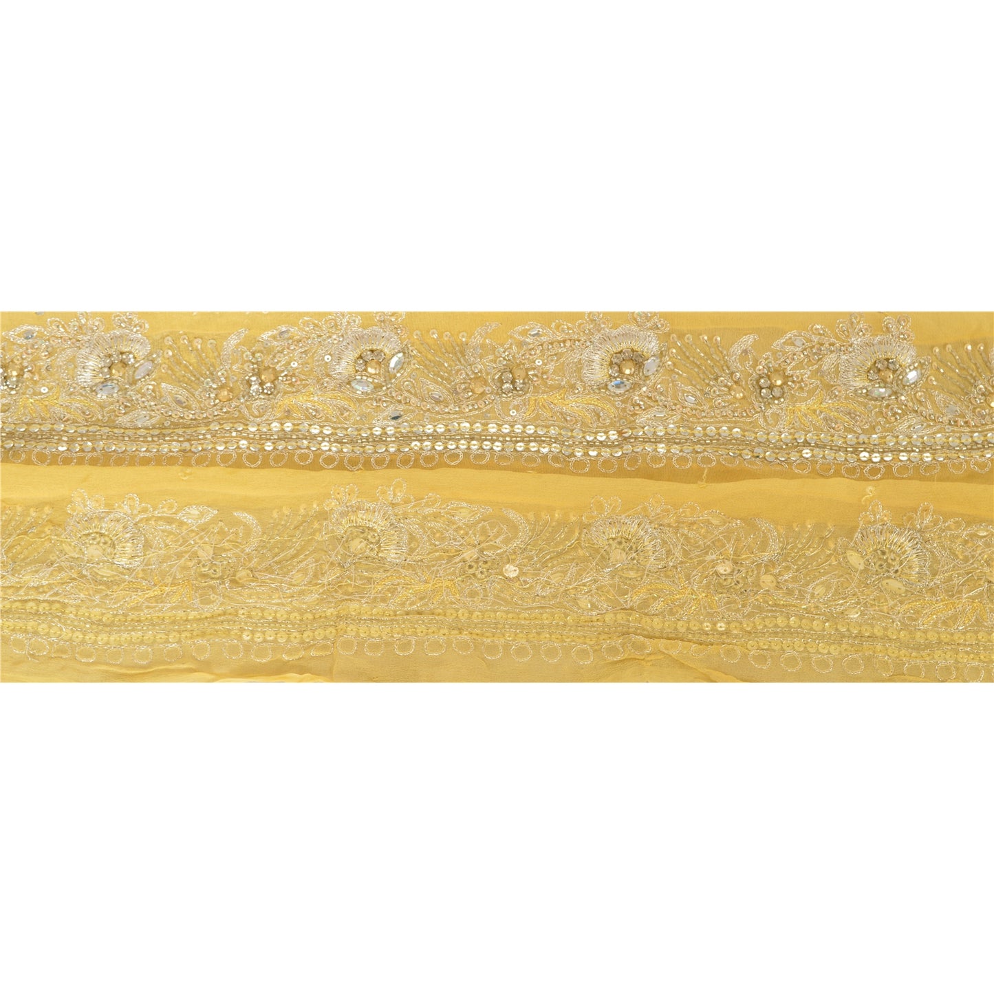 Sanskriti Vintage Sari Border Hand Beaded 1 Yd Trim Sewing Cream Craft Lace