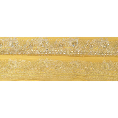 Sanskriti Vintage Sari Border Hand Beaded 1 Yd Trim Sewing Cream Craft Lace