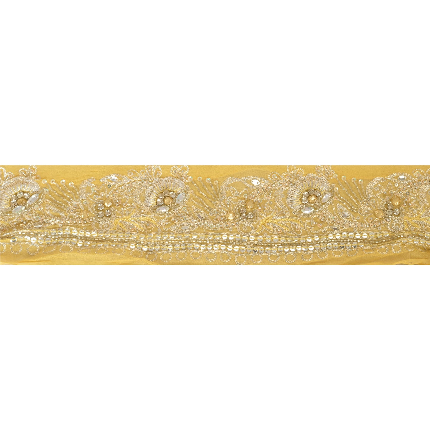 Sanskriti Vintage Sari Border Hand Beaded 1 Yd Trim Sewing Cream Craft Lace