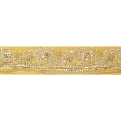 Sanskriti Vintage Sari Border Hand Beaded 1 Yd Trim Sewing Cream Craft Lace