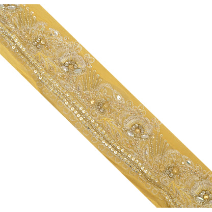 Sanskriti Vintage Sari Border Hand Beaded 1 Yd Trim Sewing Cream Craft Lace