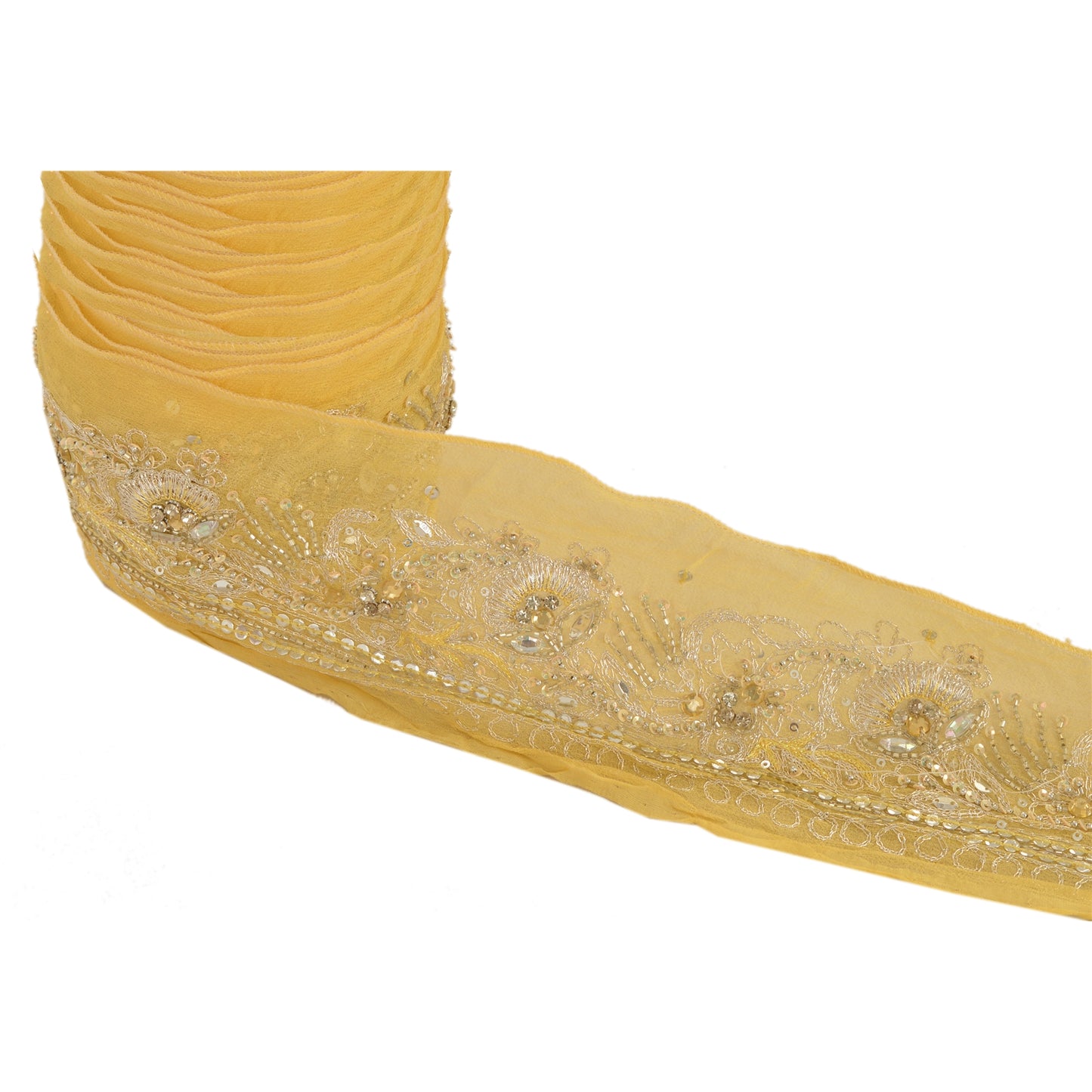 Sanskriti Vintage Sari Border Hand Beaded 1 Yd Trim Sewing Cream Craft Lace