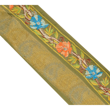 Sanskriti Vintage Sari Border Hand Beaded 1 YD Craft Trim Sewing Green Lace