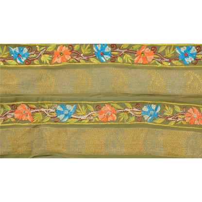 Sanskriti Vintage Sari Border Hand Beaded 1 YD Craft Trim Sewing Green Lace