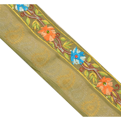 Sanskriti Vintage Sari Border Hand Beaded 1 YD Craft Trim Sewing Green Lace