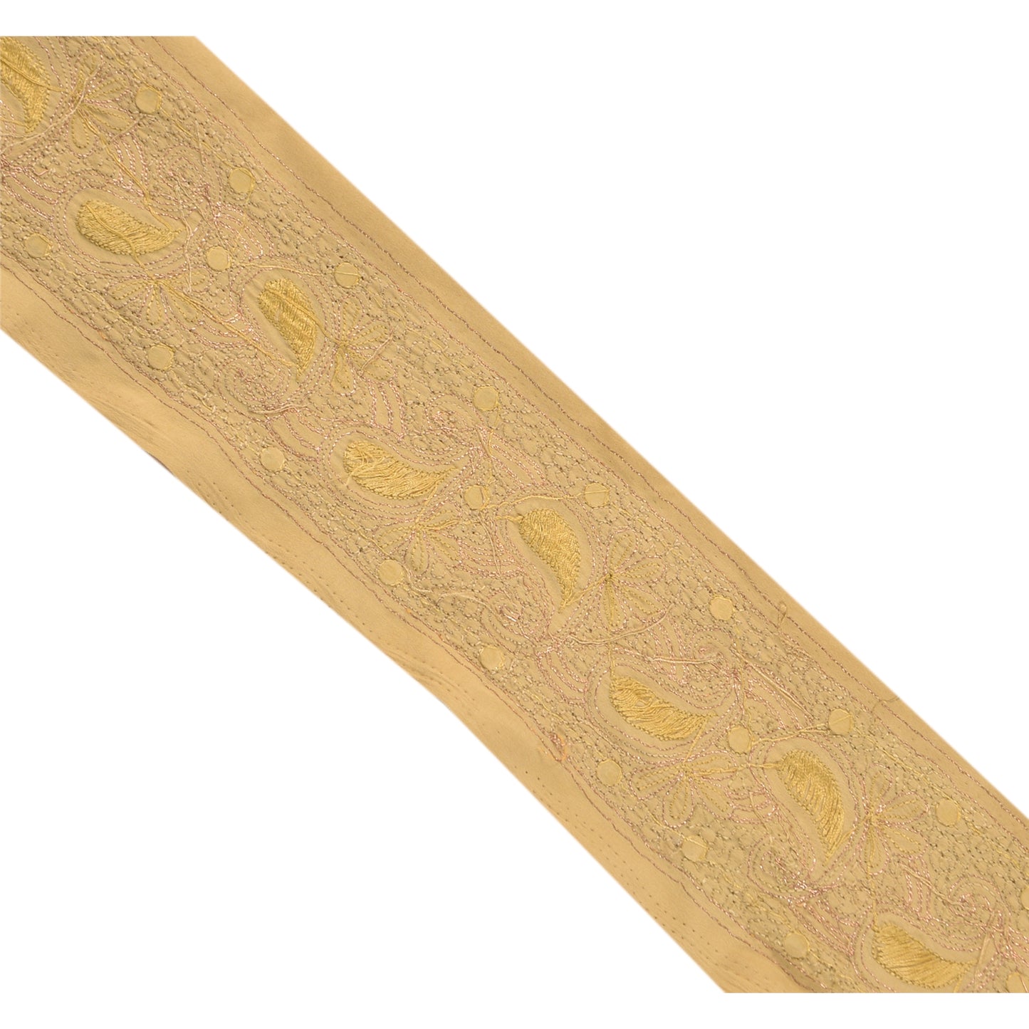 Sanskriti Vintage Sari Border Hand Beaded 1 Yd Trim Sewing Cream Craft Lace