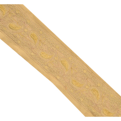 Sanskriti Vintage Sari Border Hand Beaded 1 Yd Trim Sewing Cream Craft Lace