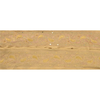 Sanskriti Vintage Sari Border Hand Beaded 1 Yd Trim Sewing Cream Craft Lace