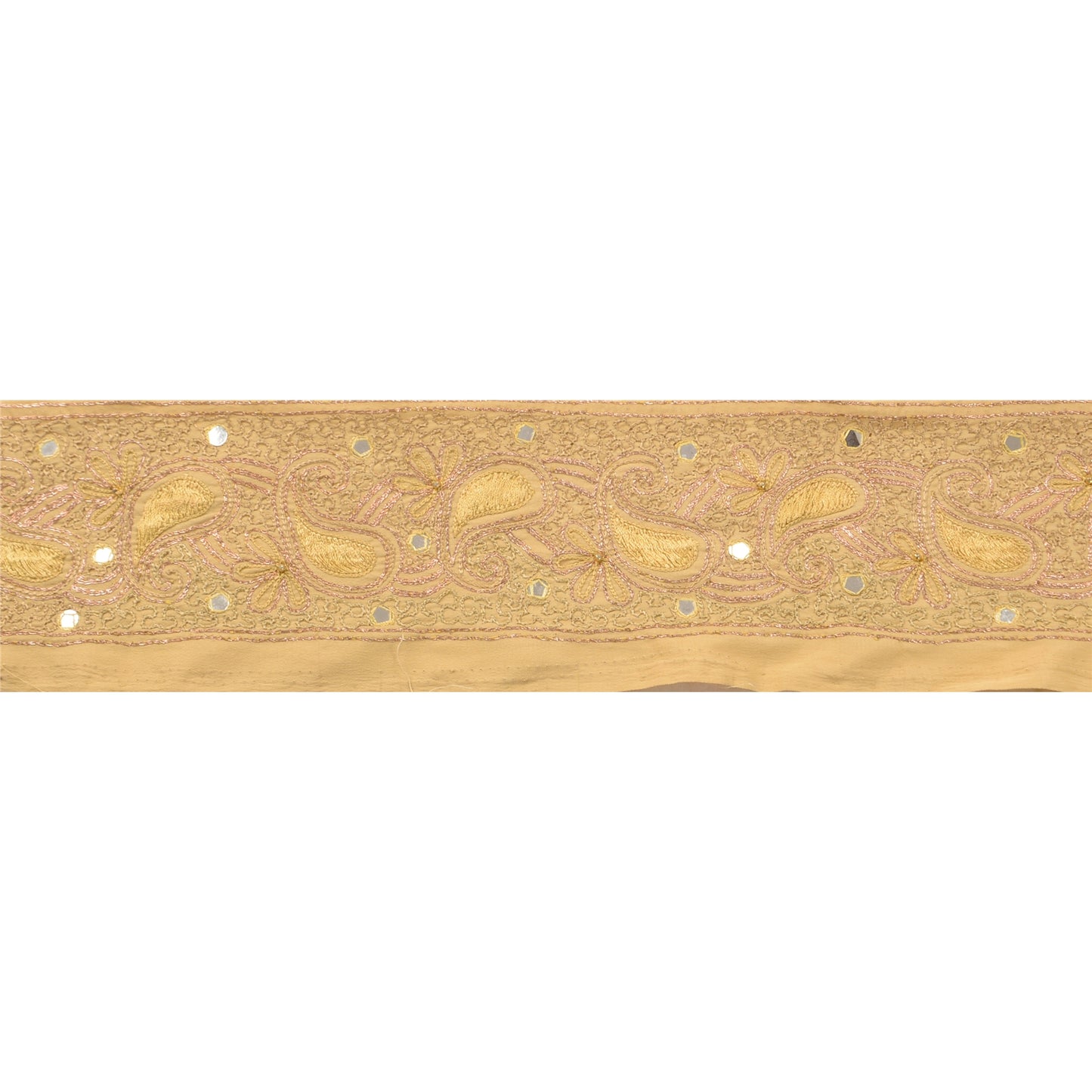 Sanskriti Vintage Sari Border Hand Beaded 1 Yd Trim Sewing Cream Craft Lace