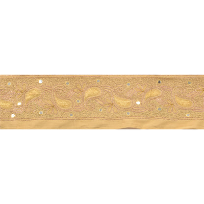 Sanskriti Vintage Sari Border Hand Beaded 1 Yd Trim Sewing Cream Craft Lace