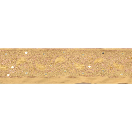 Sanskriti Vintage Sari Border Hand Beaded 1 Yd Trim Sewing Cream Craft Lace