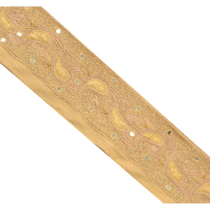Sanskriti Vintage Sari Border Hand Beaded 1 Yd Trim Sewing Cream Craft Lace