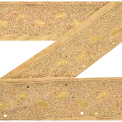 Sanskriti Vintage Sari Border Hand Beaded 1 Yd Trim Sewing Cream Craft Lace